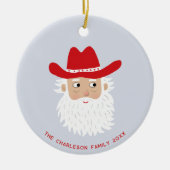 Cowboy Santa Claus Christmas Custom Text セラミックオーナメント (正面)