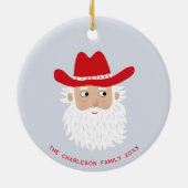 Cowboy Santa Claus Christmas Custom Text セラミックオーナメント (裏面)