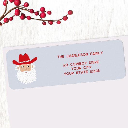Cowboy Santa Claus Christmas Return Address ラベル