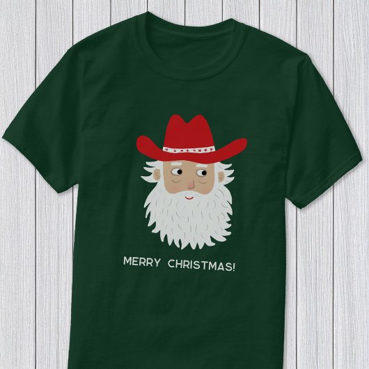Cowboy Santa Claus Custom Text Christmas Tシャツ