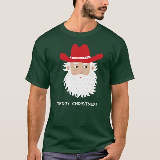 Cowboy Santa Claus Custom Text Christmas Tシャツ (正面)