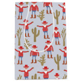 Cowboy Santa Claus Western Christmas Blue ミディアムペーパーバッグ (正面)