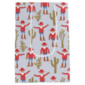 Cowboy Santa Claus Western Christmas Blue ミディアムペーパーバッグ (裏面)