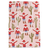 Cowboy Santa Claus Western Christmas Pink ミディアムペーパーバッグ (裏面)