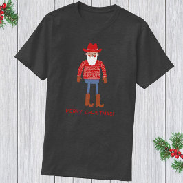 Cowboy Santa Custom Text Christmas Tシャツ