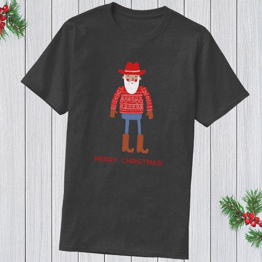 Cowboy Santa Custom Text Christmas Tシャツ