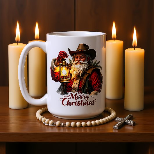 Cowboy Santa Lantern Light コーヒーマグカップ