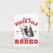 Cowboy Santa Riding Reindeer North Le Rodeo Christ カード (黄色い花)