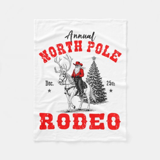 Cowboy Santa Riding Reindeer North Le Rodeo Christ フリースブランケット (正面)