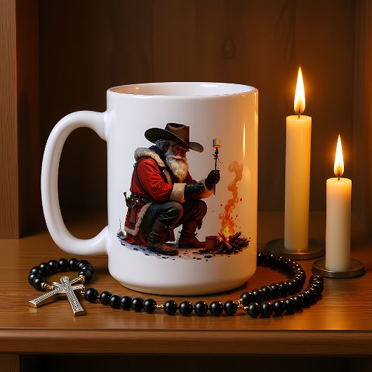 Cowboy Santa Roasts Campfire Marshmallow コーヒーマグカップ