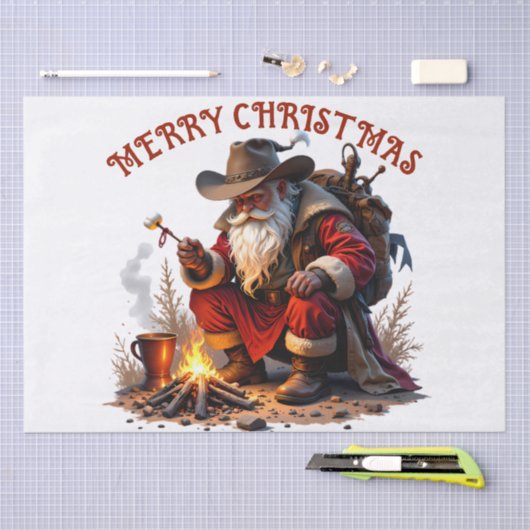 Cowboy Santa: Rustic Campfire Christmas Graphic 薄葉紙 (クラフト)