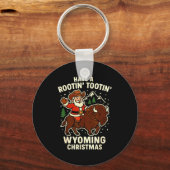 Cowboy Santa Shirt Wyoming Christmas Buffalo Holid キーホルダー (正面)