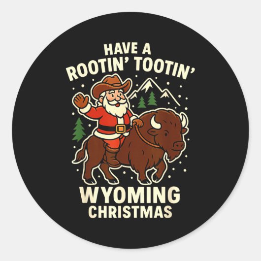 Cowboy Santa Shirt Wyoming Christmas Buffalo Holid ラウンドシール (正面)