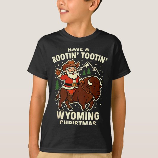 Cowboy Santa Shirt Wyoming Christmas Buffalo Holid Tシャツ (正面)