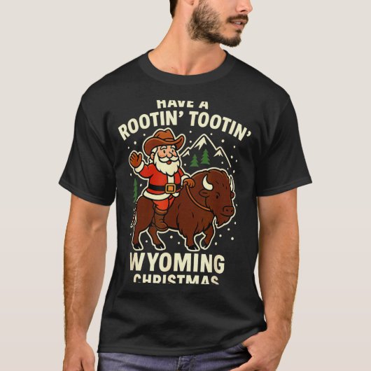 Cowboy Santa Shirt Wyoming Christmas Buffalo Holid Tシャツ (正面)