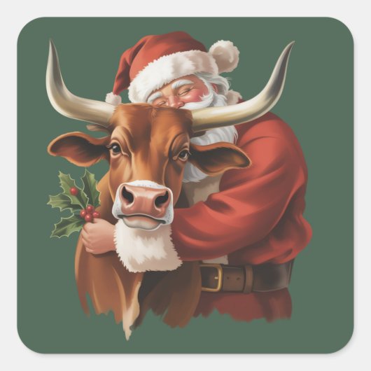 Cowboy Santa Western Roping Christmas Vintage  スクエアシール (正面)