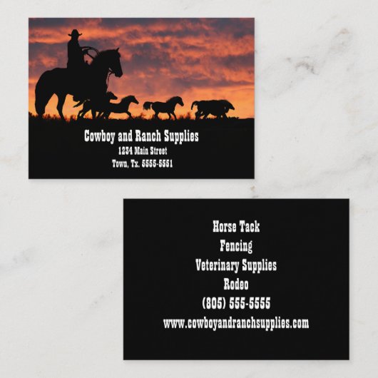 Cowboy Services or Ranch Horse Tack Fencing 名刺 (正面/裏面)
