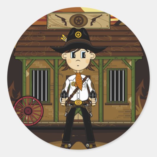 Cowboy Sheriff at Jail Sticker ラウンドシール (正面)