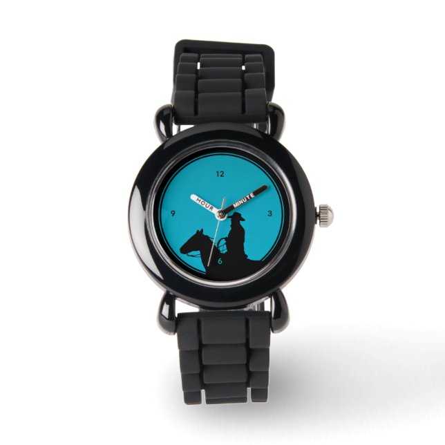 Cowboy Silhouette on Turquoise Watch 腕時計 (正面)