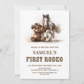Cowboy Teddy Bear First Rodeo Birthday Party 招待状 (正面)