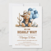Cowboy Teddy Bear We Can Bearly Wait Baby Shower 招待状 (正面)