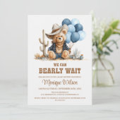 Cowboy Teddy Bear We Can Bearly Wait Baby Shower 招待状 (スタンド正面)
