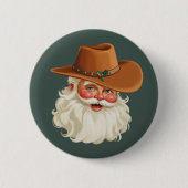 Cowboy Vintage Santa Funny Retro Western 缶バッジ (正面)
