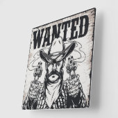Cowboy Wanted Poster スクエア壁時計 (傾斜)