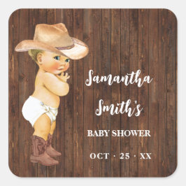 Cowboy Western Baby Shower来に感謝 スクエアシール