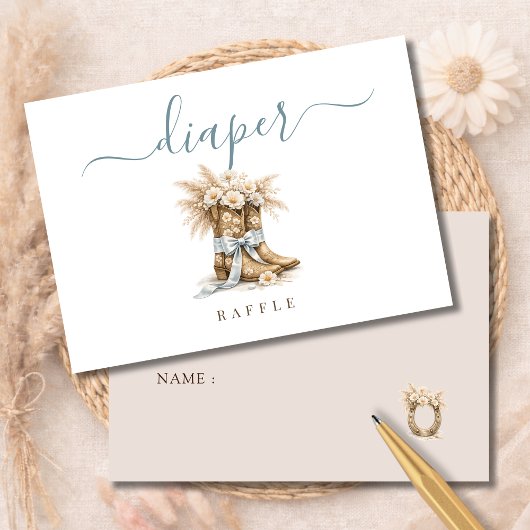 Cowboy Western Baby Shower Activity Diaper Raffle サンキューカード