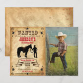Cowboy Western Birthday Invitation / Wanted Poster 招待状 (正面/裏面)