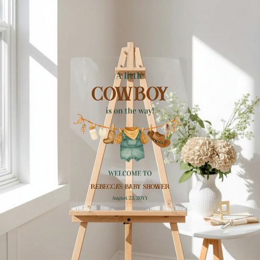 Cowboy Western Clothesline Baby Shower Welcome アクリルサイン