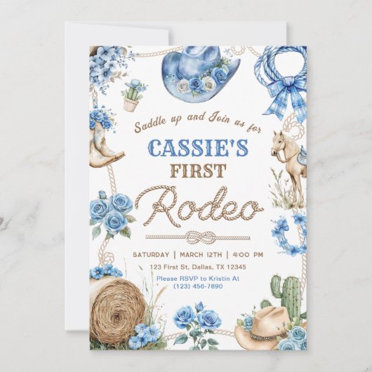 Cowboy Wild West 1st Rodeo Ranch Birthday Party 招待状 (正面)