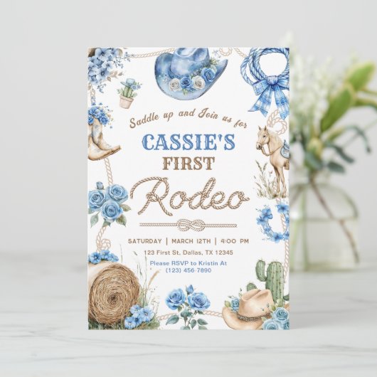 Cowboy Wild West 1st Rodeo Ranch Birthday Party 招待状 (スタンド正面)