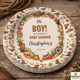 Cowboy Wild West Rodeo Ranch | Rustic Western Baby ペーパープレート