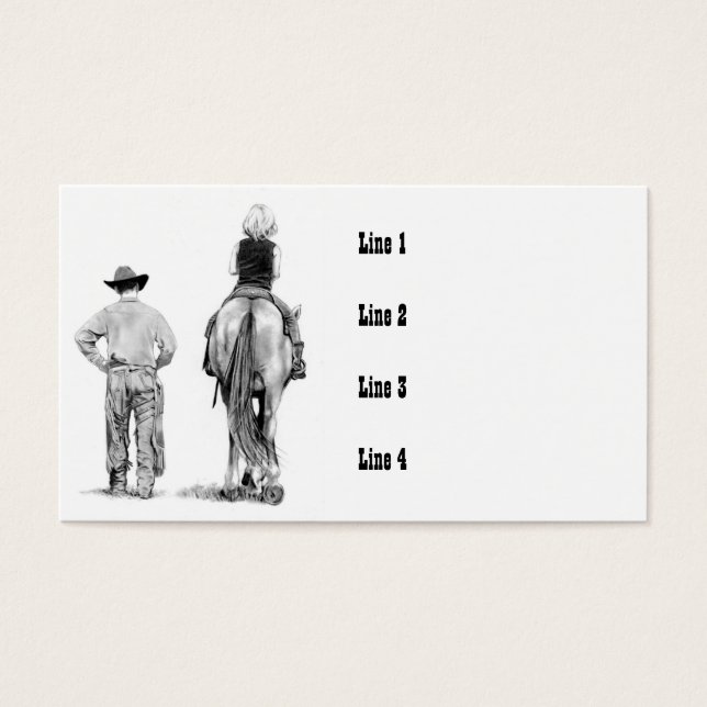 COWBOY with Girl on Horse，ライディングレッスン，鉛筆 (正面)