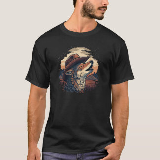 Cowboy Wolf Howling Art Tシャツ