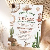 Cowboy Young Wild & Three Birthday Invitation 招待状