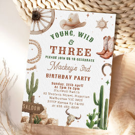 Cowboy Young Wild & Three Birthday Invitation  招待状