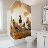 Cowboys chasing wilding horses. roping and riding, シャワーカーテン (インサイチュ)