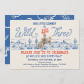 Cowby Blue Rodeo Wild and Three 3rd Birthday  招待状 (正面/裏面)