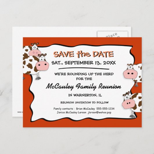 Cowdessful Paprikaファミリ懇親会日付の保存 案内ポストカード (正面/裏面)