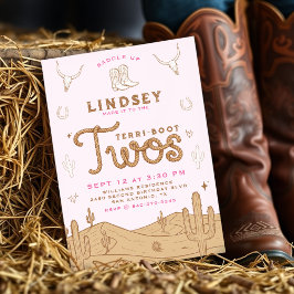 Cowgirl 2nd Birthday Party Terri-Boot Twos Pink 招待状