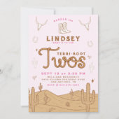 Cowgirl 2nd Birthday Party Terri-Boot Twos Pink 招待状 (正面)
