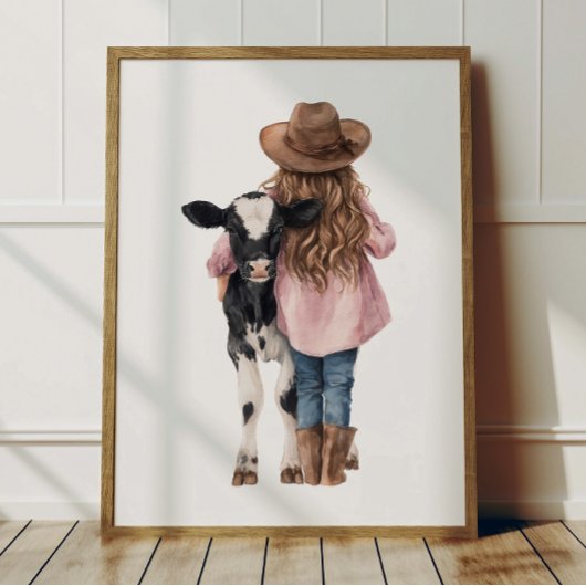Cowgirl and Cow Poster Kids Western Room Decor ポスター