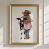 Cowgirl and Cow Poster Kids Western Room Decor ポスター
