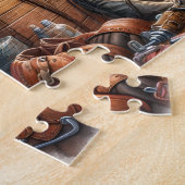 Cowgirl and Horse in Barn Stable at Ranch ジグソーパズル (側面)