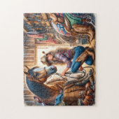 Cowgirl and Horse in Barn Stable at Ranch ジグソーパズル (縦)