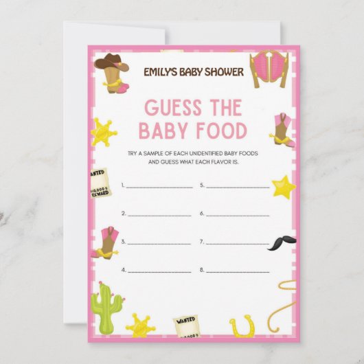 Cowgirl Baby Shower Game - Editable Name, 5x7 size 招待状 (正面)