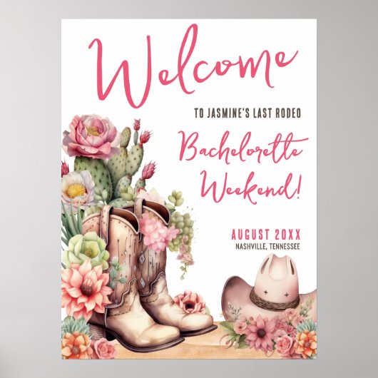 Cowgirl Bachelorette Party Welcome Sign ポスター (正面)
